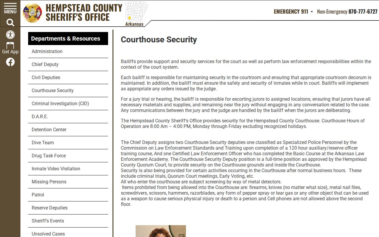 Hempstead County courthouse security and access information